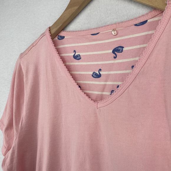 BONMARCHE Pajama Set 16 18 Swan Cotton Short Sleeve Top Lounge Crop Pants Pink - Picture 5 of 16